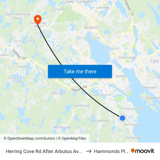 Herring Cove Rd After Arbutus Ave (6895) to Hammonds Plains map
