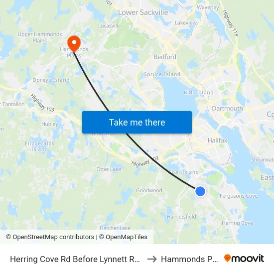 Herring Cove Rd Before Lynnett Rd (6898) to Hammonds Plains map