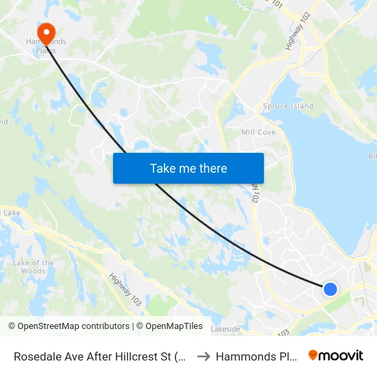 Rosedale Ave After Hillcrest St (8246) to Hammonds Plains map