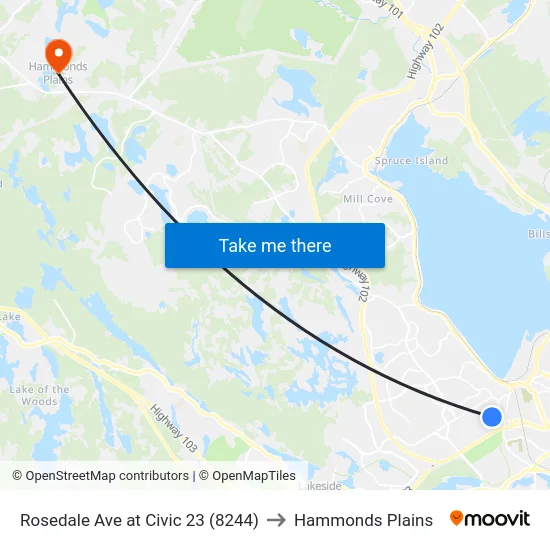 Rosedale Ave at Civic 23 (8244) to Hammonds Plains map