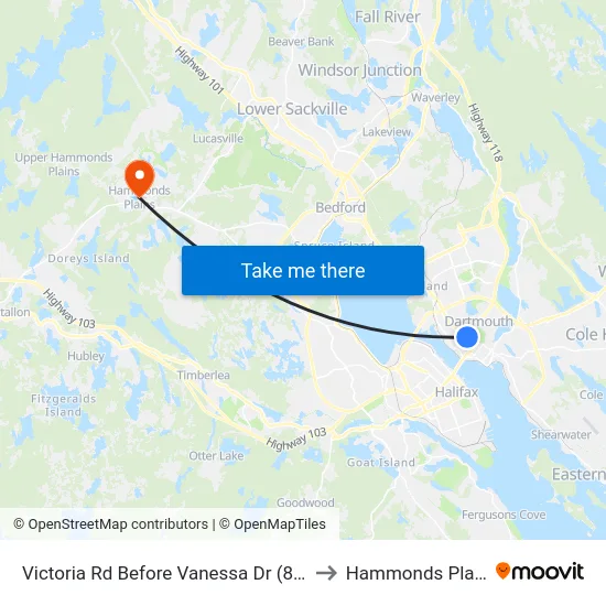 Victoria Rd Before Vanessa Dr (8428) to Hammonds Plains map