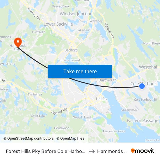 Forest Hills Pky Before Cole Harbour Rd (6667) to Hammonds Plains map