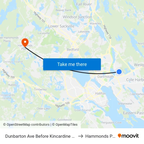 Dunbarton Ave Before Kincardine Dr (6592) to Hammonds Plains map