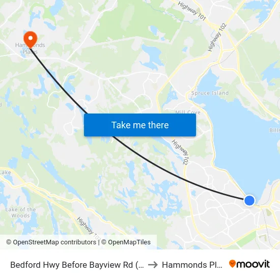 Bedford Hwy Before Bayview Rd (6289) to Hammonds Plains map