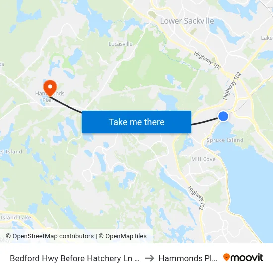 Bedford Hwy Before Hatchery Ln (6282) to Hammonds Plains map