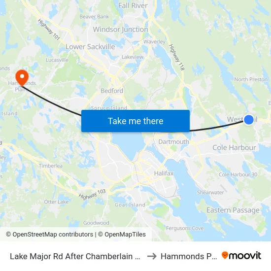 Lake Major Rd After Chamberlain Dr (7103) to Hammonds Plains map