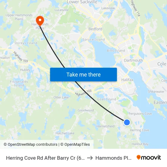 Herring Cove Rd After Barry Cr (6913) to Hammonds Plains map