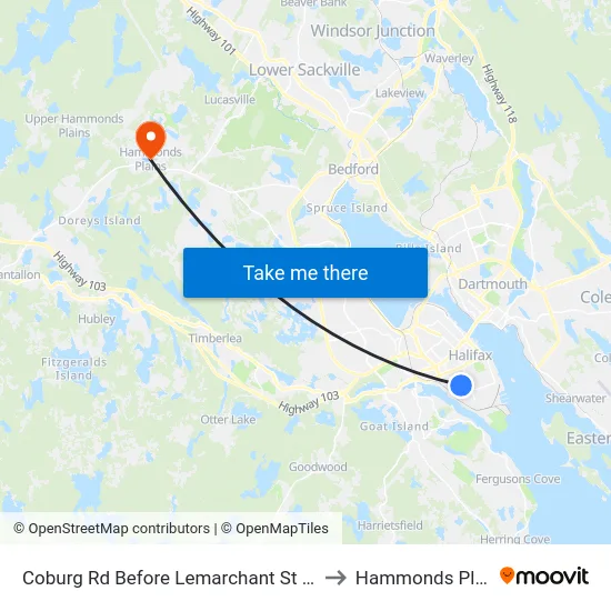 Coburg Rd Before Lemarchant St (6449) to Hammonds Plains map