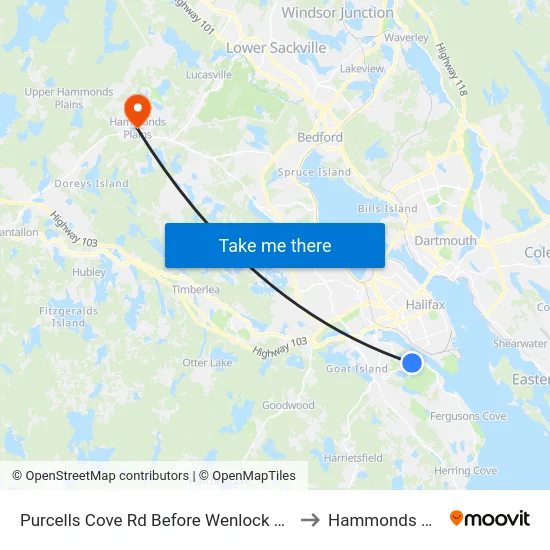 Purcells Cove Rd Before Wenlock Grv (8121) to Hammonds Plains map