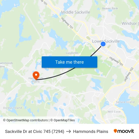 Sackville Dr at Civic 745 (7294) to Hammonds Plains map