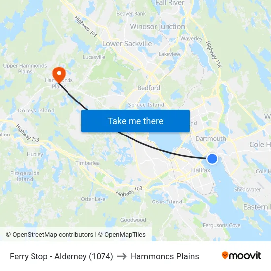 Ferry Stop - Alderney (1074) to Hammonds Plains map