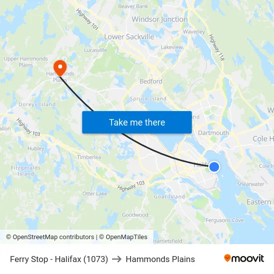 Ferry Stop - Halifax (1073) to Hammonds Plains map