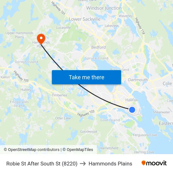 Robie St After South St (8220) to Hammonds Plains map