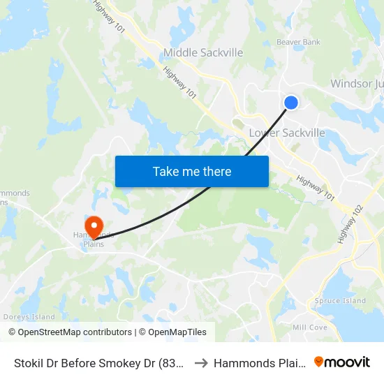 Stokil Dr Before Smokey Dr (8358) to Hammonds Plains map