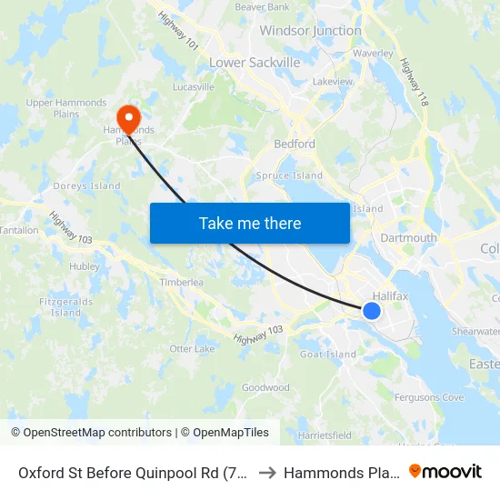 Oxford St Before Quinpool Rd (7421) to Hammonds Plains map