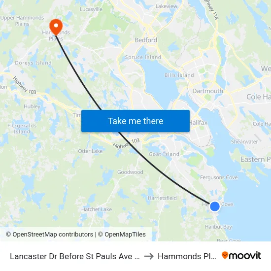 Lancaster Dr Before St Pauls Ave (9020) to Hammonds Plains map