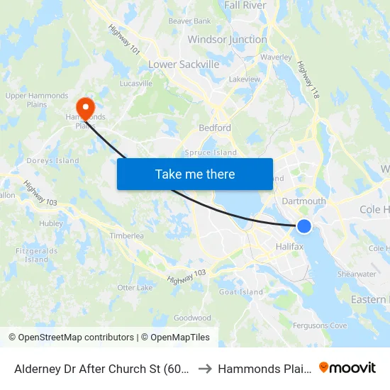 Alderney Dr After Church St (6026) to Hammonds Plains map