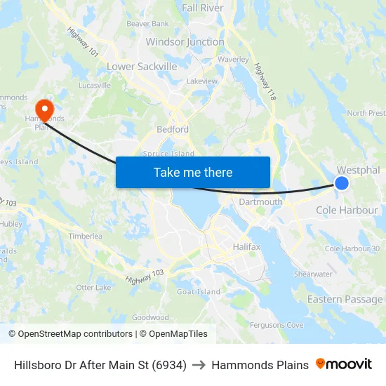 Hillsboro Dr After Main St (6934) to Hammonds Plains map