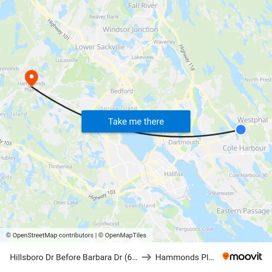Hillsboro Dr Before Barbara Dr (6935) to Hammonds Plains map