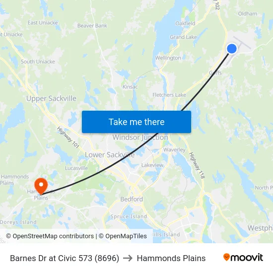Barnes Dr at Civic 573 (8696) to Hammonds Plains map