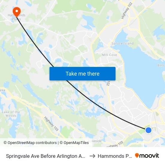 Springvale Ave Before Arlington Ave (8346) to Hammonds Plains map