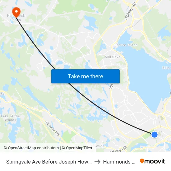 Springvale Ave Before Joseph Howe Dr (8344) to Hammonds Plains map