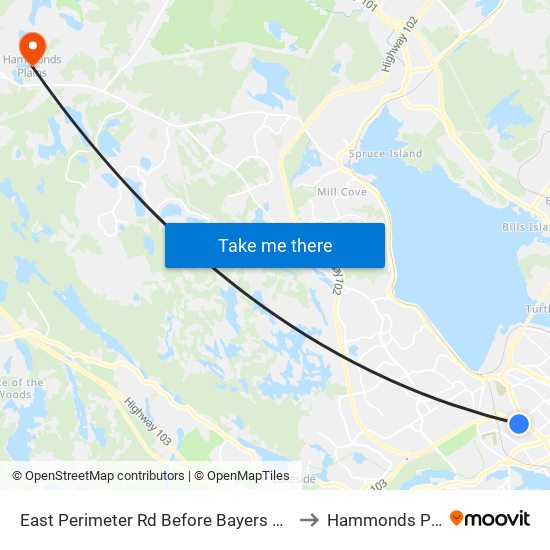 East Perimeter Rd Before Bayers Rd (6619) to Hammonds Plains map