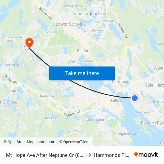 Mt Hope Ave After Neptune Cr (8893) to Hammonds Plains map