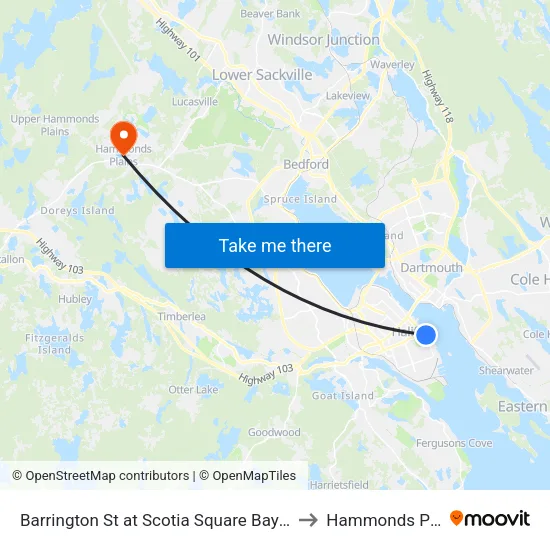 Barrington St at Scotia Square Bay 4 (6108) to Hammonds Plains map