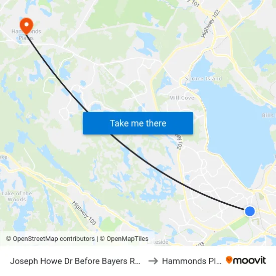Joseph Howe Dr Before Bayers Rd (6981) to Hammonds Plains map
