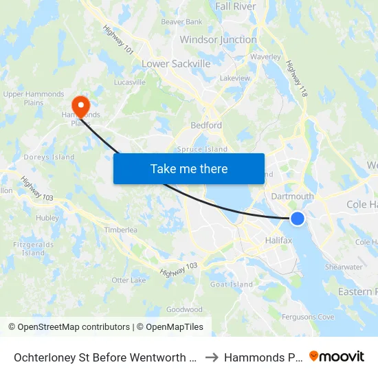 Ochterloney St Before Wentworth St (7389) to Hammonds Plains map