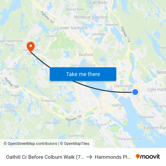 Oathill Cr Before Colburn Walk (7384) to Hammonds Plains map