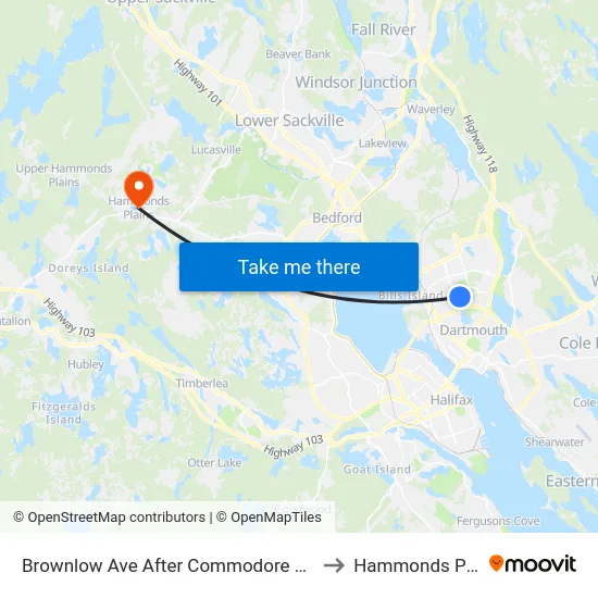 Brownlow Ave After Commodore Dr (6323) to Hammonds Plains map