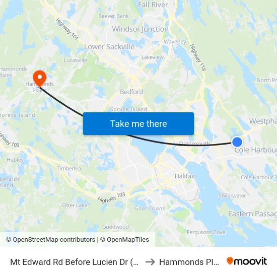Mt Edward Rd Before Lucien Dr (7257) to Hammonds Plains map
