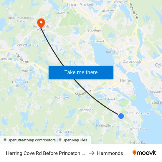 Herring Cove Rd Before Princeton Ave (6855) to Hammonds Plains map