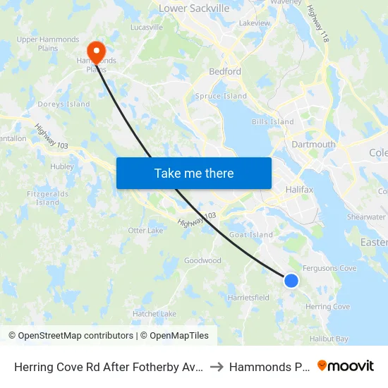 Herring Cove Rd After Fotherby Ave (6859) to Hammonds Plains map