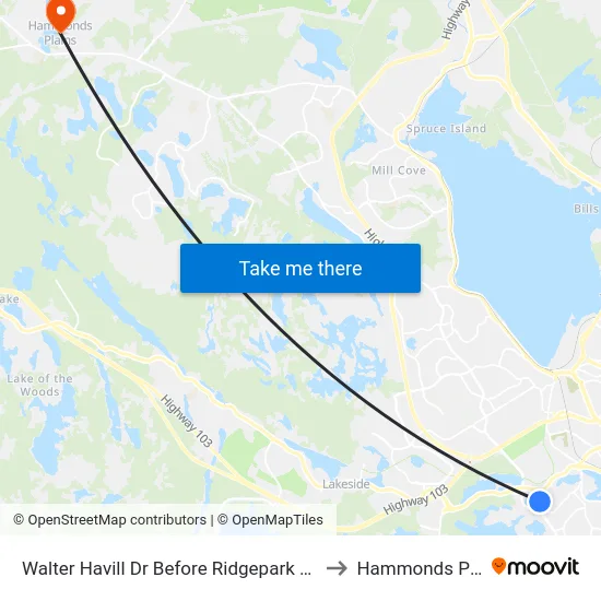 Walter Havill Dr Before Ridgepark Ln (8804) to Hammonds Plains map