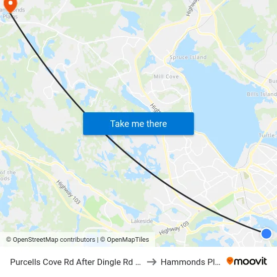 Purcells Cove Rd After Dingle Rd (8118) to Hammonds Plains map