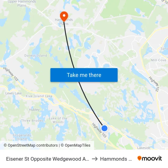 Eisener St Opposite Wedgewood Ave (6624) to Hammonds Plains map
