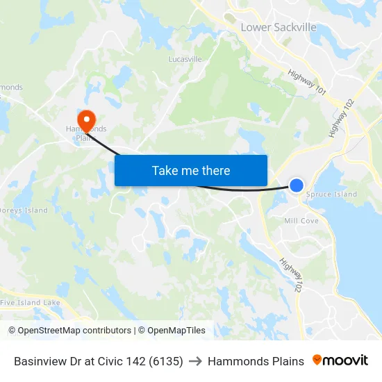 Basinview Dr at Civic 142 (6135) to Hammonds Plains map