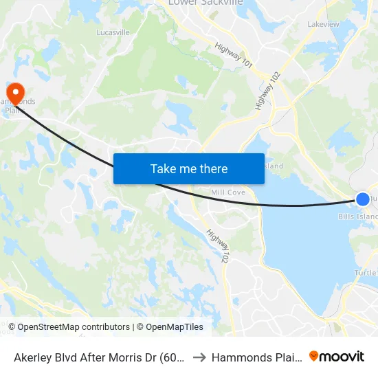 Akerley Blvd After Morris Dr (6006) to Hammonds Plains map