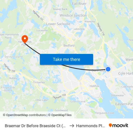 Braemar Dr Before Braeside Ct (6313) to Hammonds Plains map