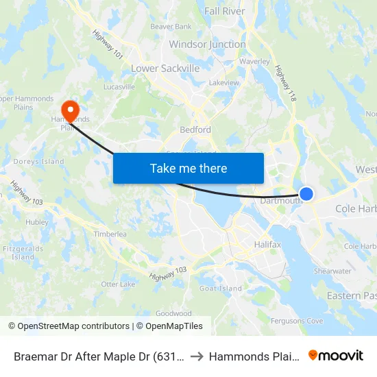 Braemar Dr After Maple Dr (6314) to Hammonds Plains map