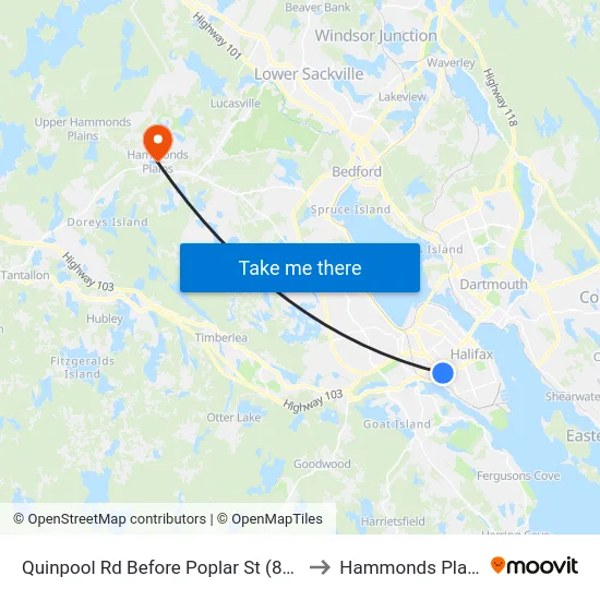 Quinpool Rd Before Poplar St (8146) to Hammonds Plains map