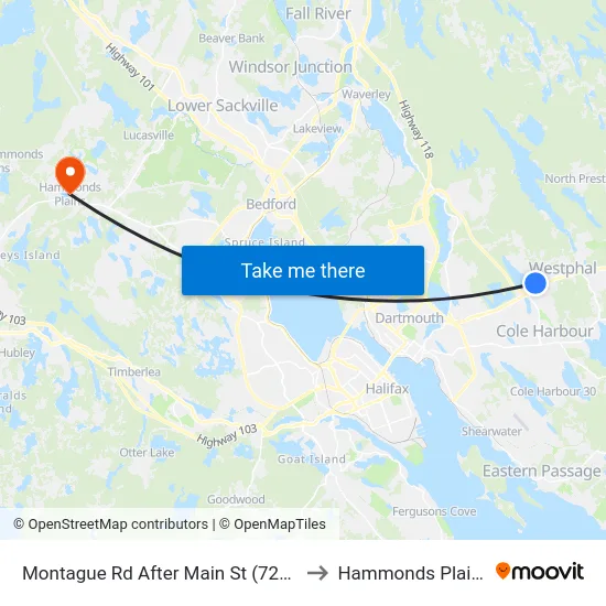 Montague Rd After Main St (7242) to Hammonds Plains map