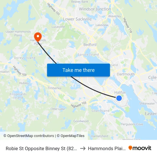 Robie St Opposite Binney St (8219) to Hammonds Plains map