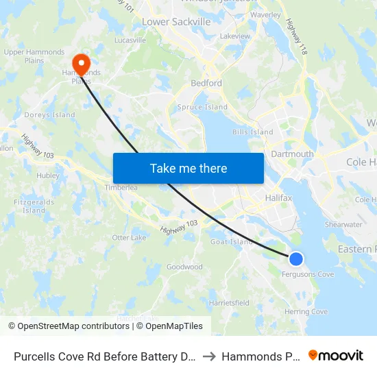 Purcells Cove Rd Before Battery Dr (8109) to Hammonds Plains map