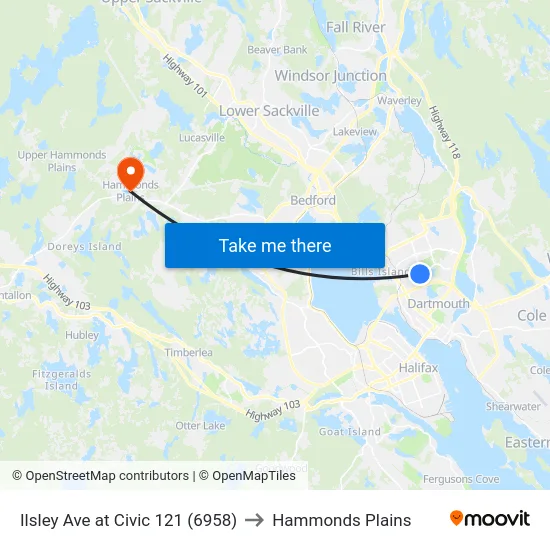 Ilsley Ave at Civic 121 (6958) to Hammonds Plains map