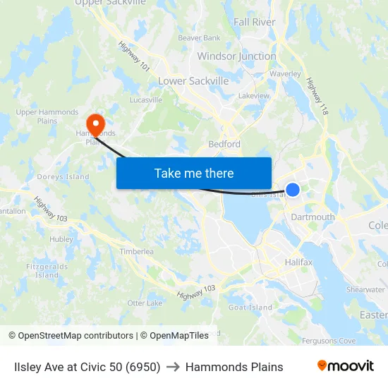 Ilsley Ave at Civic 50 (6950) to Hammonds Plains map