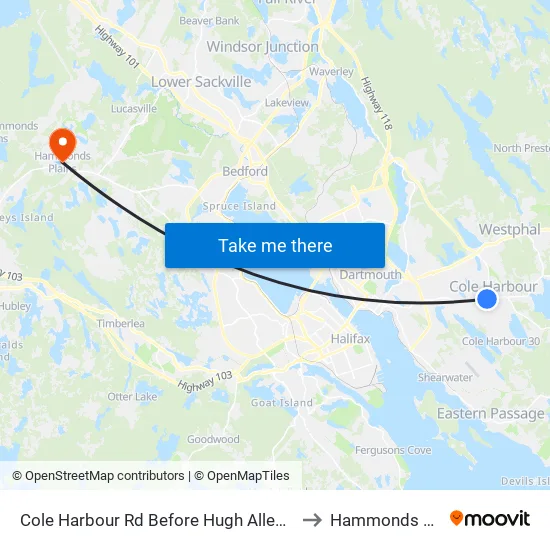 Cole Harbour Rd Before Hugh Allen Dr (6480) to Hammonds Plains map